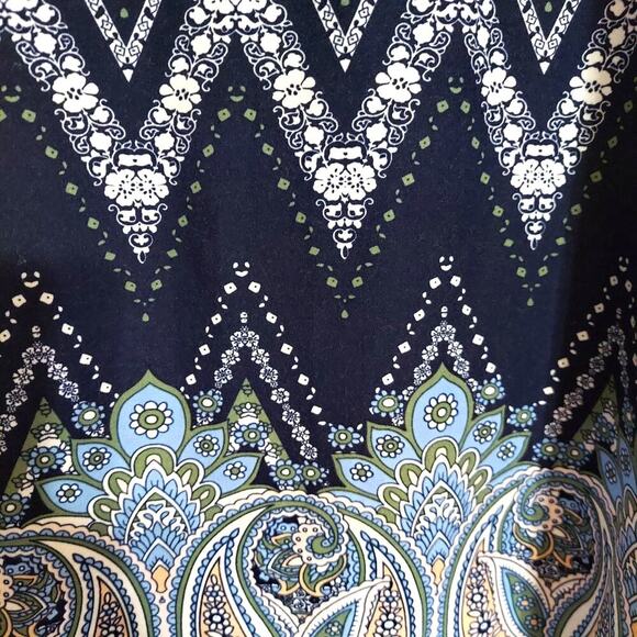 Just Be Plus Size Navy Blue Chevron and Paisley Print Sleeveless Swing Dress - Picture 3 of 5